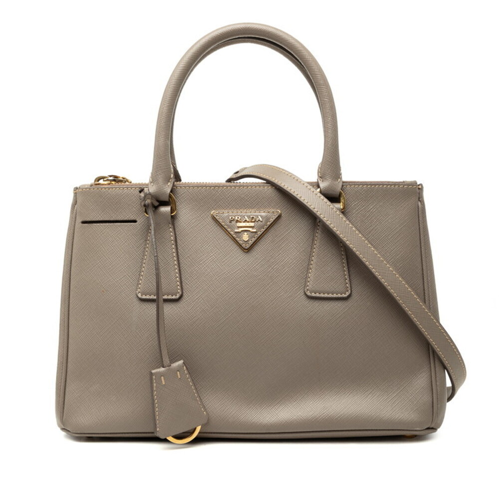 Prada Galleria Triangle Logo Plate Handbag/Shoulder Bag 2-Way Beige Saffiano ...